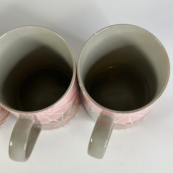 Fitz & Floyd Cups Gray Brown Pink Set of 4 KiKu Pattern porcelain - Picture 4 of 9